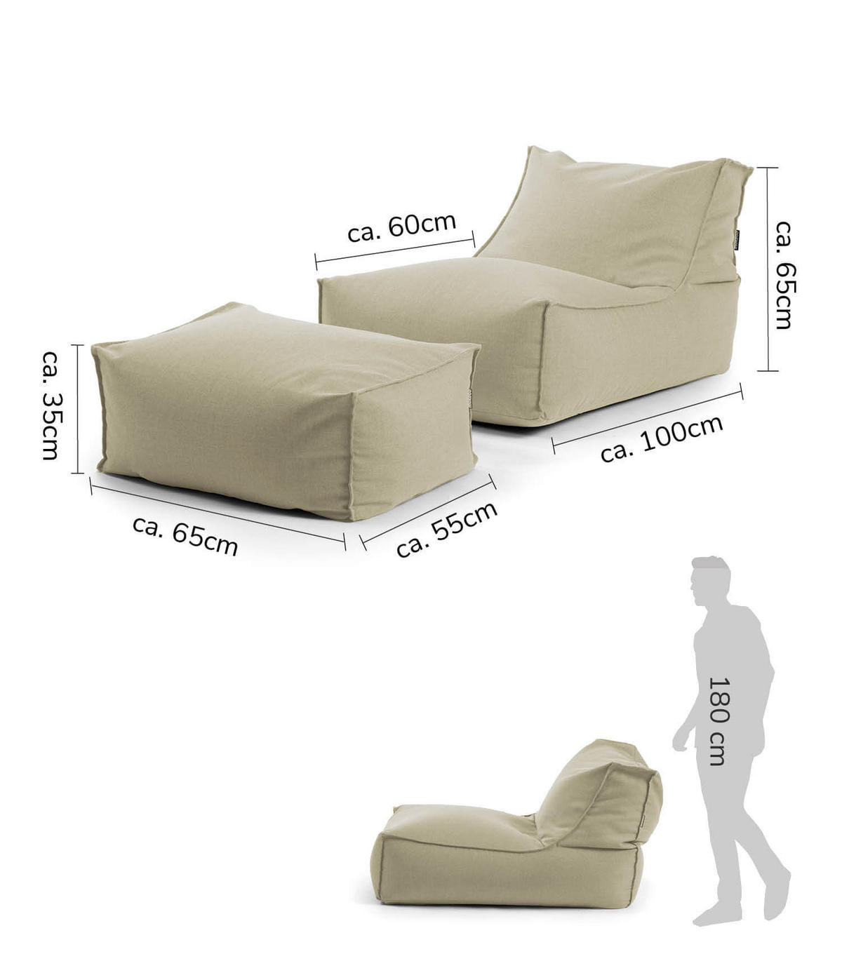 SITZSACK und Hocker Der Sundowner - Beige, Textil (65/65/100cm) - Mokebo