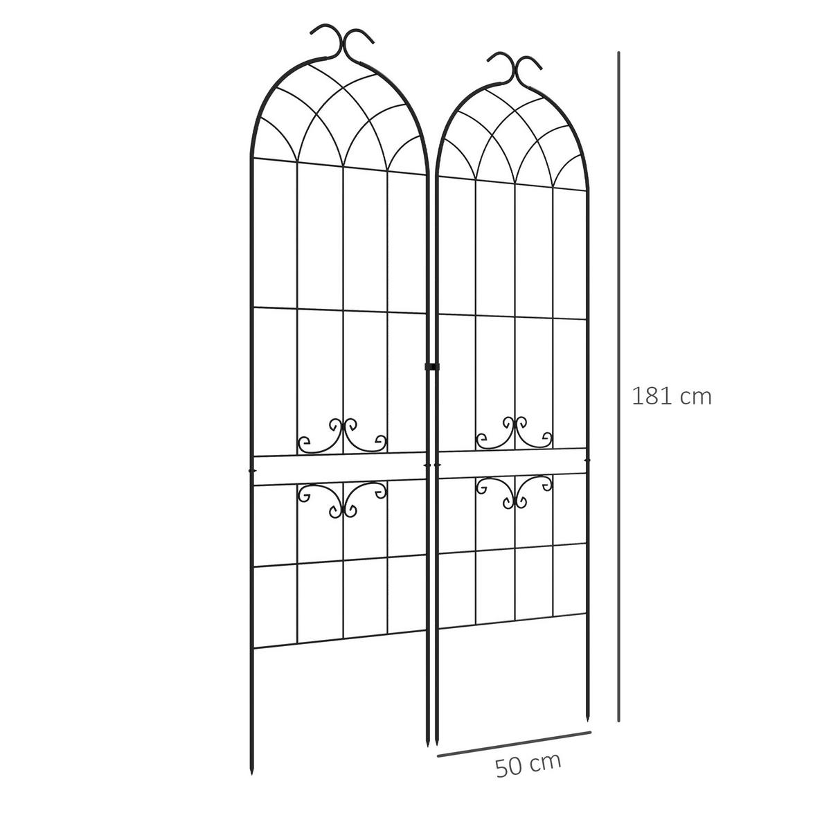 RANKGITTER DE-18321 2er-Set für Kletterpflanzen, 181 cm hoch Schwarz - Schwarz, Metall (1.3/181/50cm) - ComfortXL