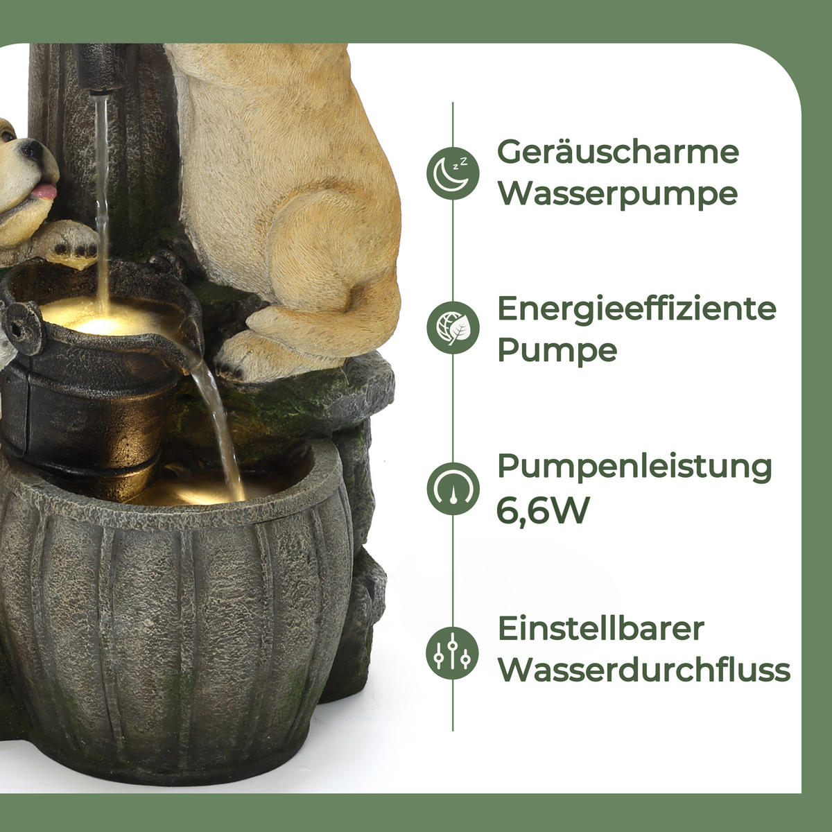 POLYRESIN-GARTENBRUNNEN,2 Hündchen+Vogelhaus,90x38x34cm,Garten/Balkon/Terrasse - Grau, Kunststoff (34/38/90cm)