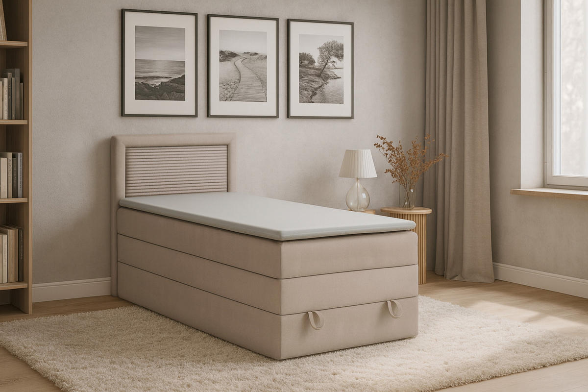 BOXBETT NORA 90/200 in Velours Beige - Beige, Holz/Holzwerkstoff (90/200cm) - Deine Möbel 24