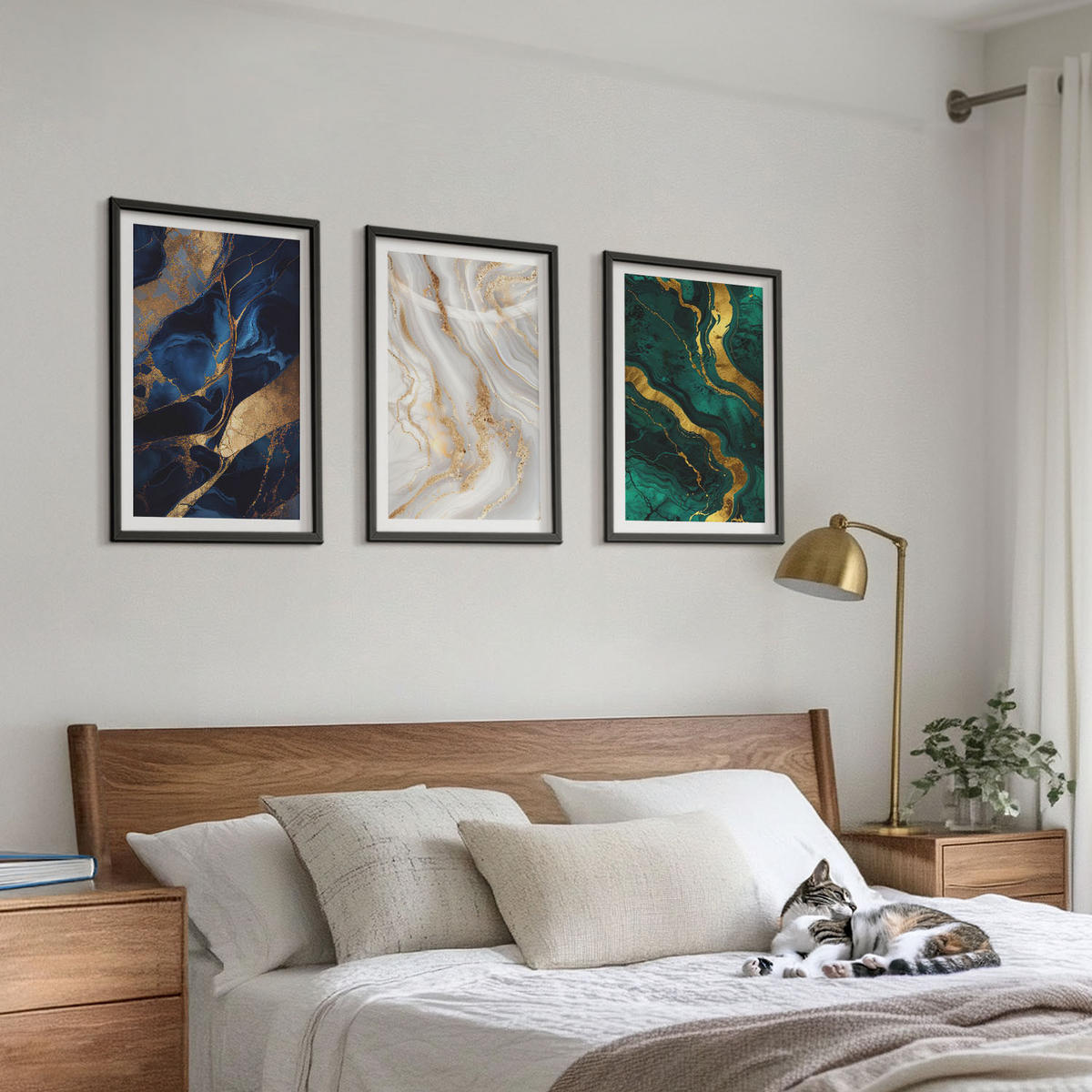 WANDBILDER 3er-Set - 40x60 cm Schwarzer Rahmen - Abstrakte blaugrüne Muster - Schwarz, Kunststoff (40/60cm) - ArtPrintCave