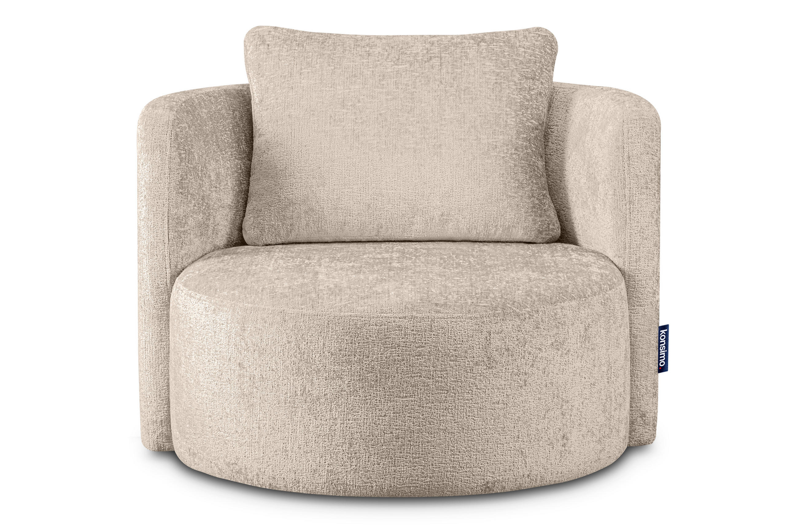 DREHSESSEL-SET RAGGI inkl. Sitzhocker, Chenille-Stoff, grau - Beige/Grau, Textil (92/75/80cm) - KONSIMO®