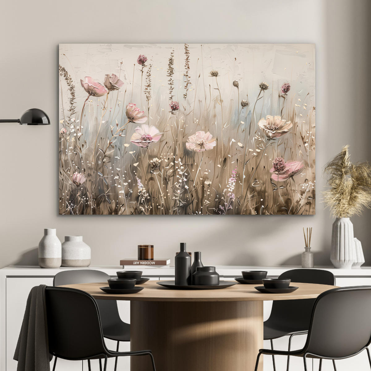 METALLBILD Blumen - Rosa - Modern - Beige 120x80 cm - Beige, Metall (120/80cm) - MuchoWow