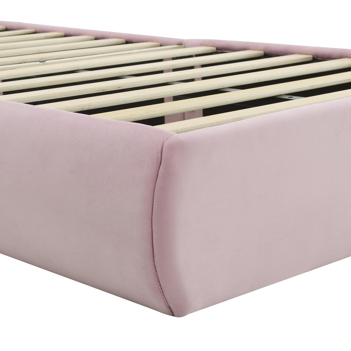 BETT mit LED-Licht und 2 Hockern 90x200 cm Samt Rosa - Pink, Holz (90/200cm) - Meubliv