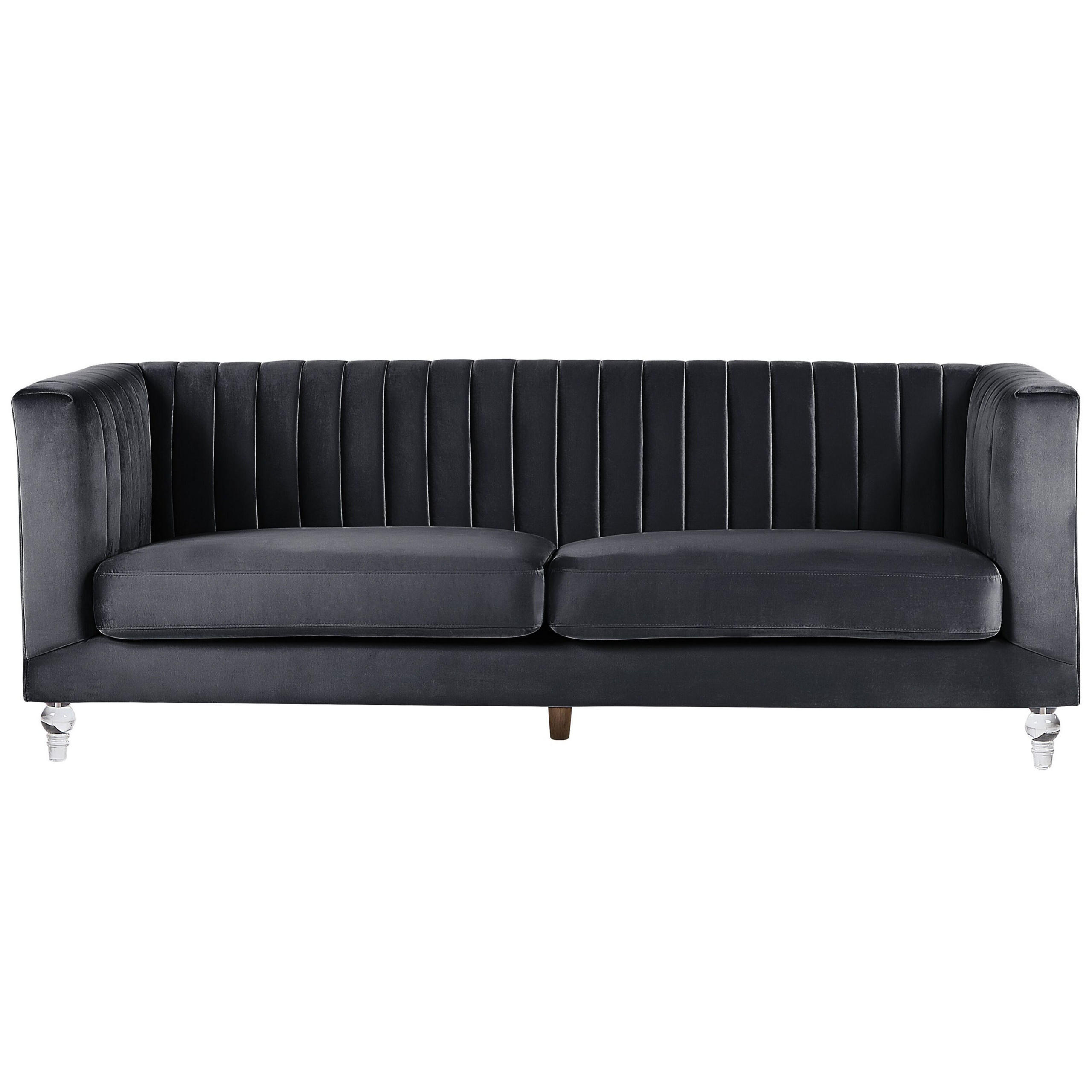 3-SITZER-SOFA Samtstoff Schwarz Arvika - Schwarz, Textil (204/75/78cm) - Beliani
