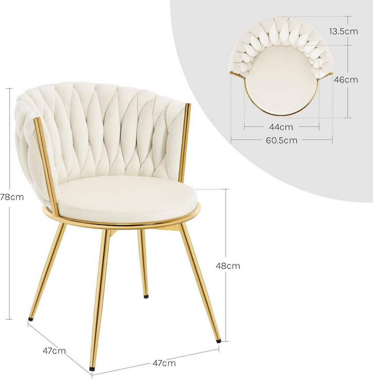 ESSZIMMERSTUHL 2er Set, drehbar, Samt, Beige - Beige/Goldfarben, Textil/Metall (60.5/78/59.5cm) - Woltu