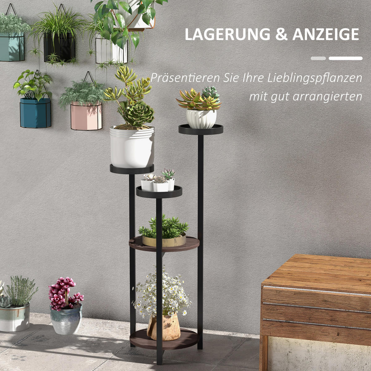 PFLANZENSTÄNDER, Tannenholz, Stahl, Braun - Braun, Metall (28/87/28cm) - Outsunny