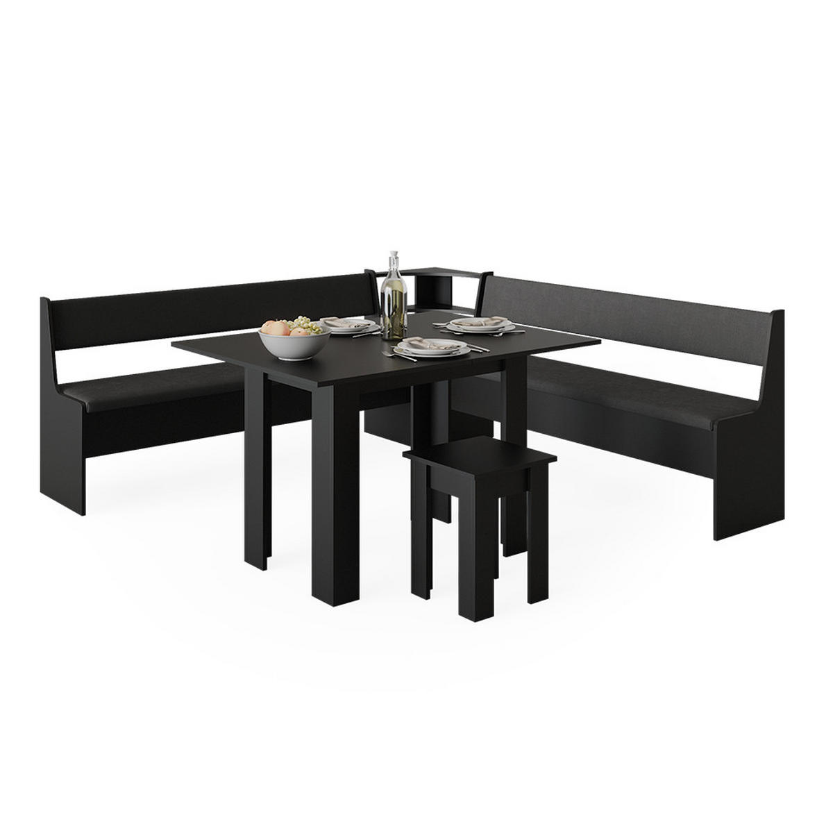 ECKBANKGRUPPE Roman Schwarz 210 x 41.5 cm mit Tisch - Schwarz, Holzwerkstoff (210/80/210cm) - Vicco