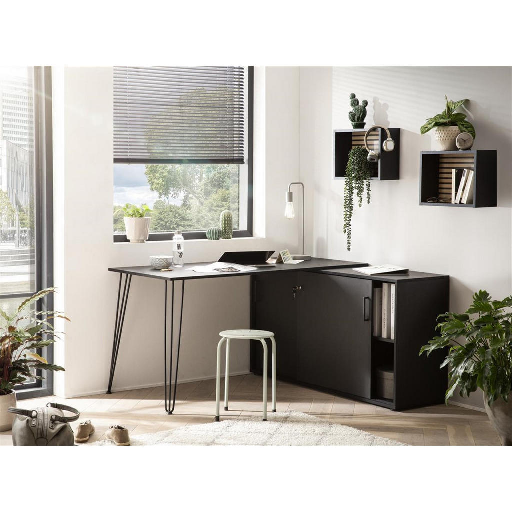 Thumbnail - Proregal Eckschreibtisch, Schwarz, Holz, 129.5x74x145 cm, Arbeitszimmer, Schreibtische, Bürotische