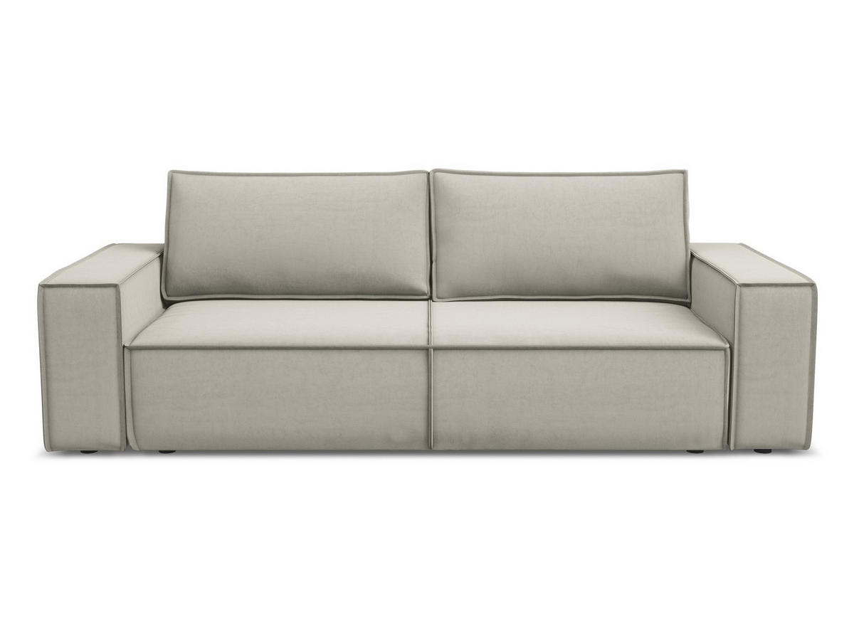 3-SITZER SOFA mit Schlaffunktion Samt Stoff Creme - Perlmutt/Creme, Kunststoff/Textil (255/85/105cm) - Makamii