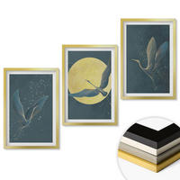WANDBILDER 3er Set - 40x60 cm Goldrahmen - Kraniche im Flug bei Nacht - Goldfarben, Kunststoff (40/60cm) - ArtPrintCave