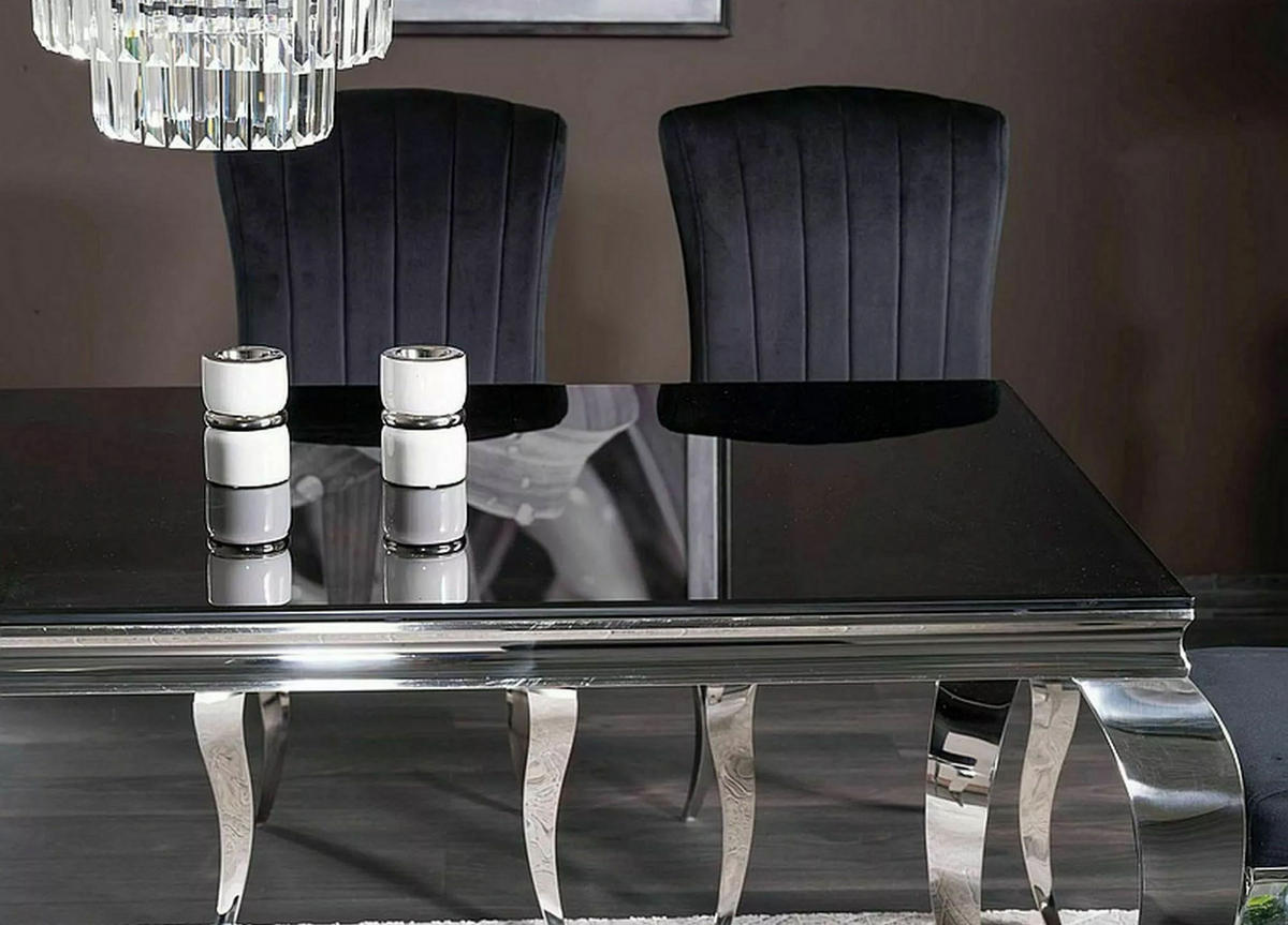 ESSTISCH Prince schwarz / Chrom 180 / 90 / 75cm - Schwarz/Grau, Glas/Holz (90/180/75cm) - Feldmann-Wohnen