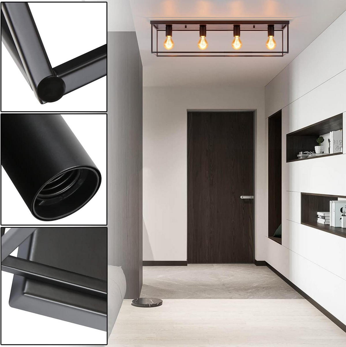 DECKENLEUCHTE Ignaz 4-flammig 80/15/20 cm - Schwarz, Metall (80/15/20cm) - Nettlife