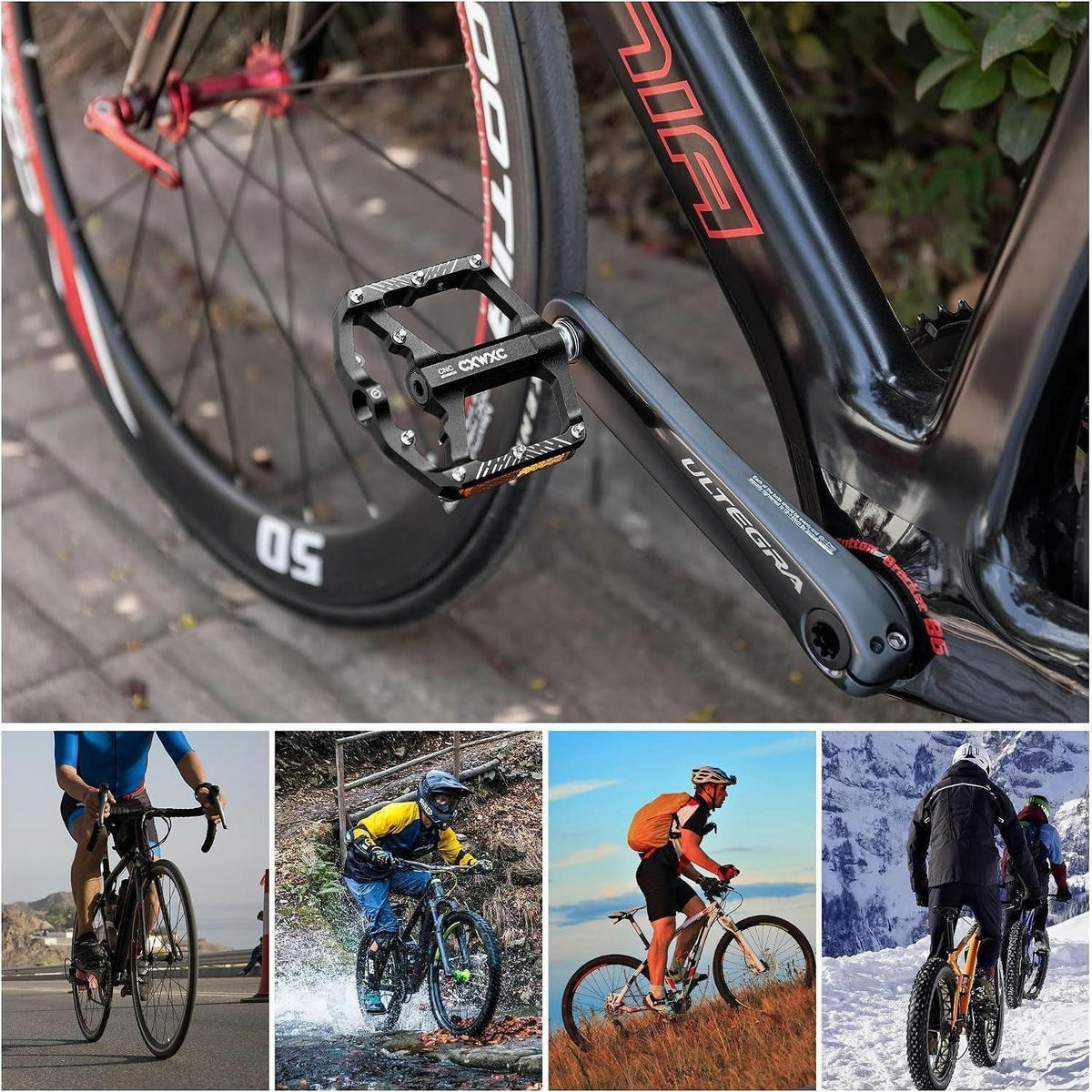 FAHRRADPEDALE 9/16 Zoll Aluminium Schwarz mit Reflektoren - Schwarz, Metall (9.8/3/11.7cm)