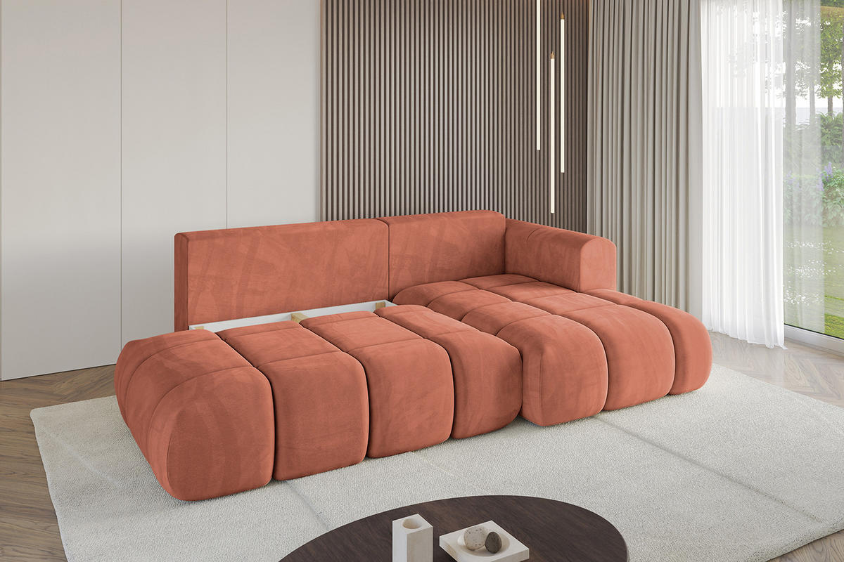 ECKSOFA Ottomane Rechts CLOUD-L 289x180x40 Apricot Velours - Koralle, Holzwerkstoff/Kunststoff (289/180cm) - ALTDECOR