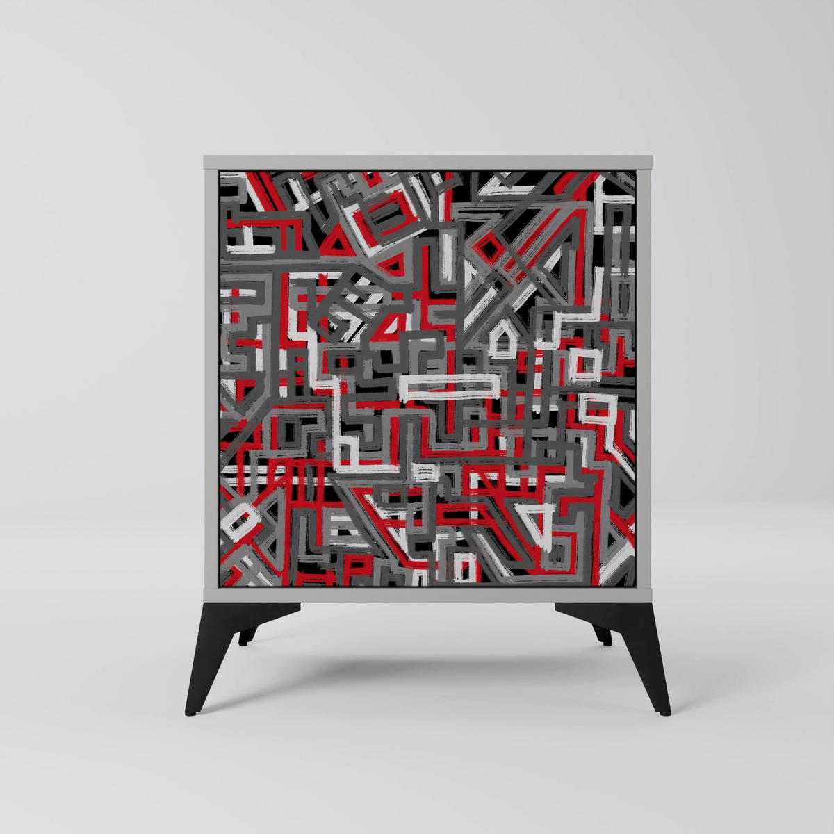 SIDEBOARD BROKEN LINES, Grau, 57,5x42x70,5 cm, Schwarze Metall-Sternfüße - Multicolor/Schwarz, Holzwerkstoff/Metall (57.5/70.5/42cm) - SpaceRebels