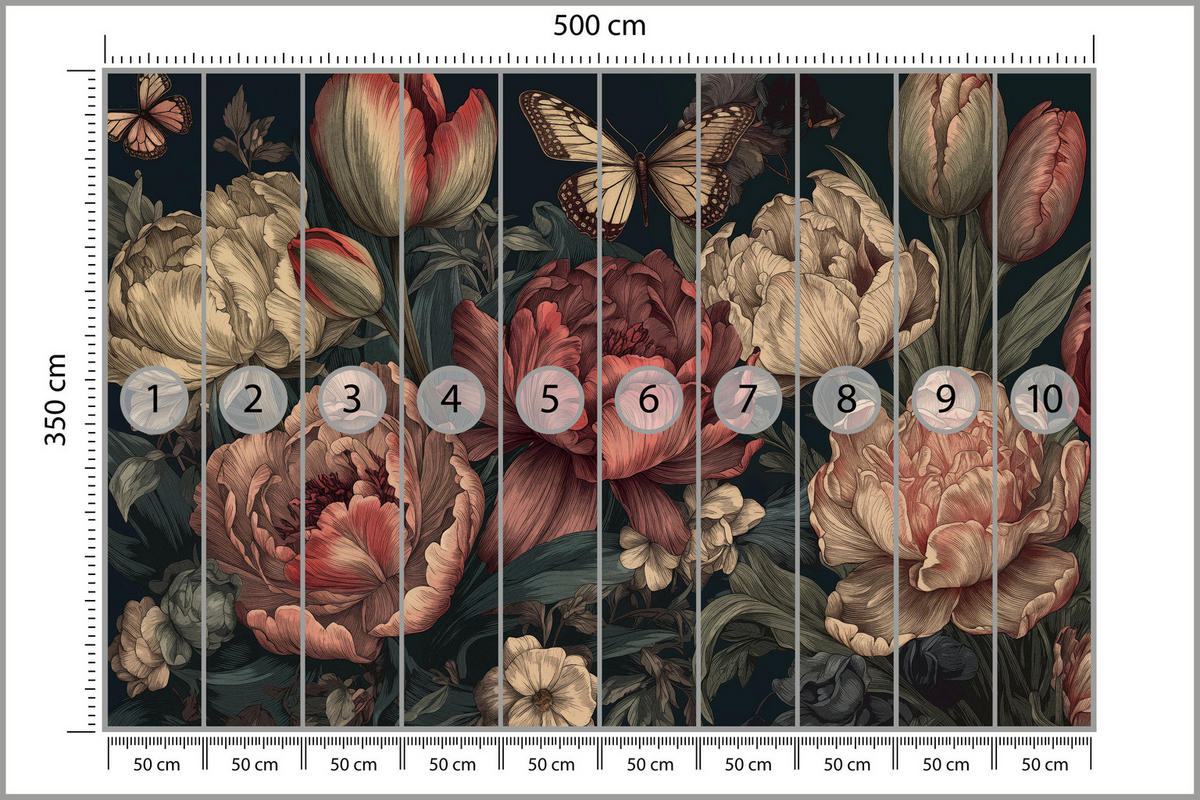 FOTOTAPETE Vintage Blumen Pfingstrosen Natur 500x350 - Gelb/Beige, Papier (500/350cm) - Muralo