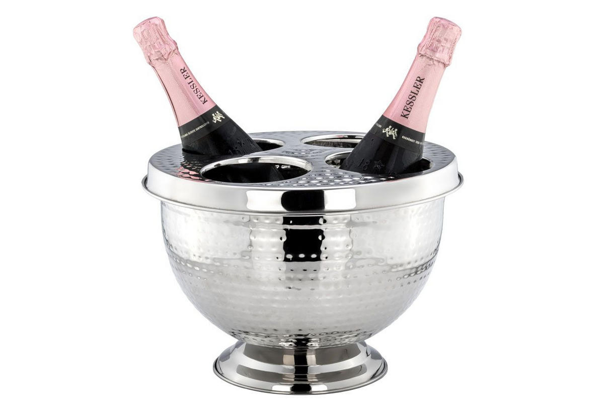 CHAMPAGNER-/FLASCHENKÜHLER Hammerschlag-Optik (H) 23 x (Ø) 29 cm mit Aufsatz - Silberfarben, Paraffin (29/23cm) - Hermann Bauer jun. Kollektion GmbH