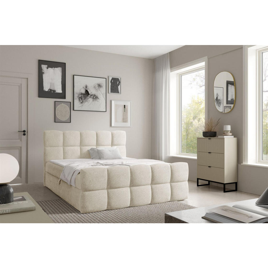 Thumbnail - Fun Möbel Boxbett, Creme, Textil, 160x200 cm, Schlafzimmer, Betten, Boxspringbetten