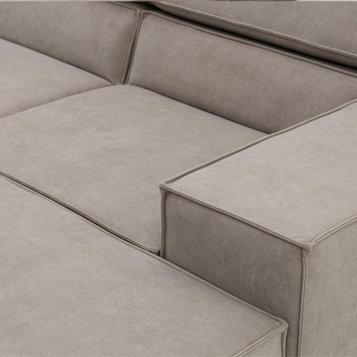 ECKSOFA PURE U Links mit Schlaffunktion 127x270 Velours Creme - Creme/Schwarz, Holz/Textil (340/204cm) - Muffo