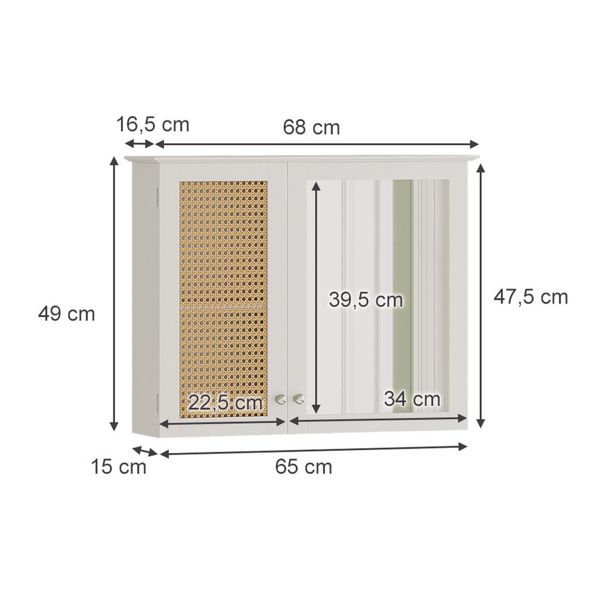 BADSPIEGELSCHRANK Rosario Weiß 68 x 49 cm mit 2 Türen - Weiß, Holzwerkstoff (68/49/16.5cm) - Vicco