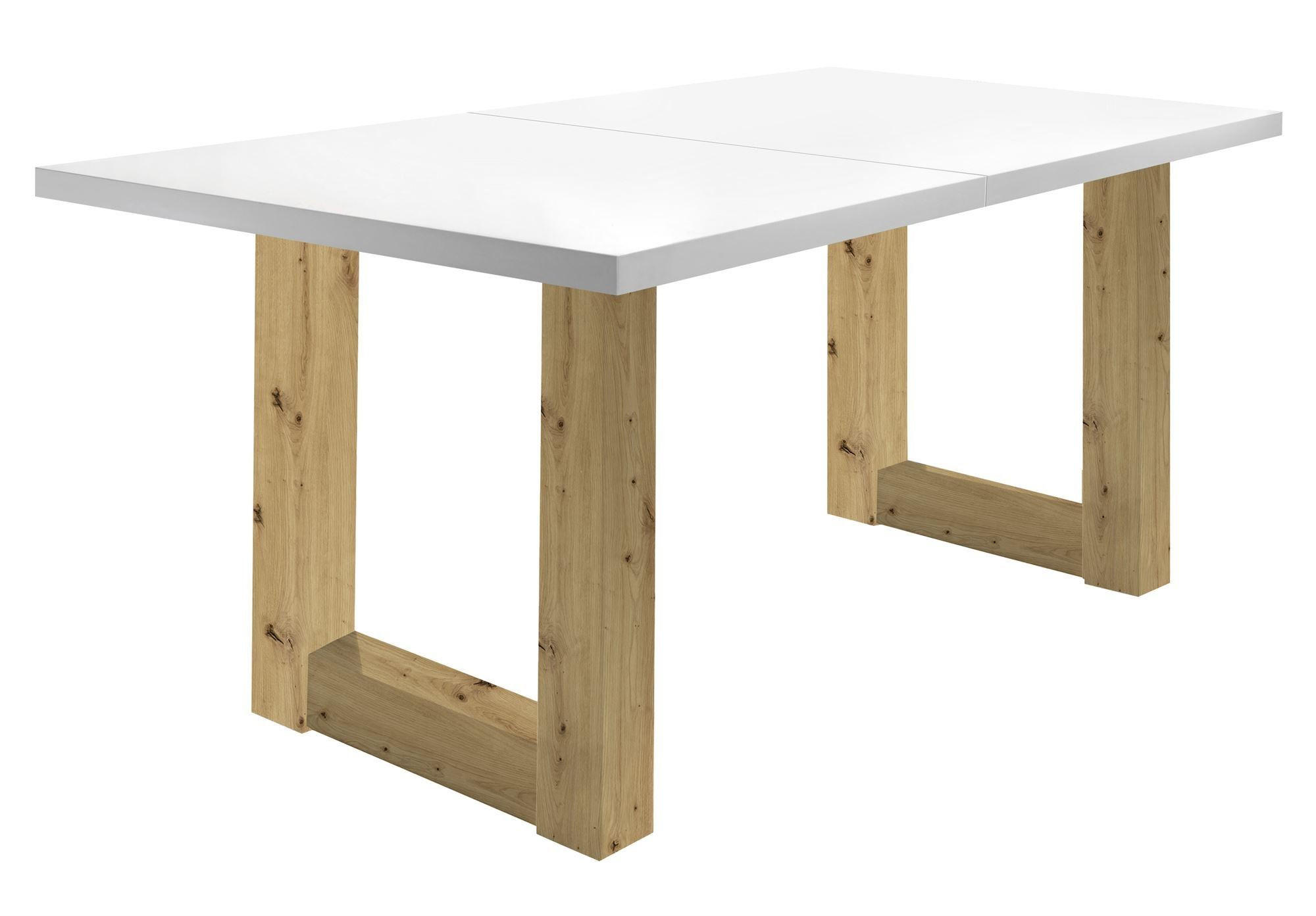 ESSTISCH ausziehbar Eila 1 160 x 90 x 75 Esszimmertisch Asteiche/Weiß Matt Lack - Weiß, Holz (160/90/75cm) - 58aufmkessel