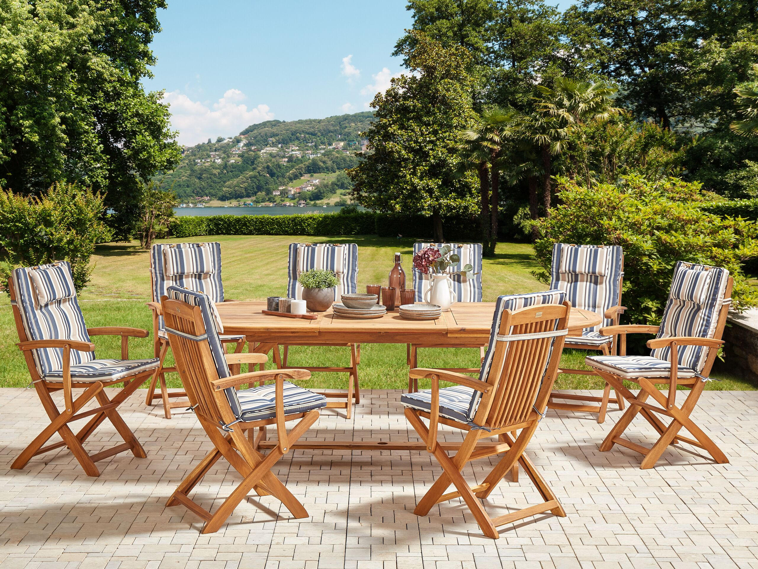 GARTENMÖBEL-SET 8-Sitzer Bunt Maui II - Blau/Hellbraun, Holz - Beliani