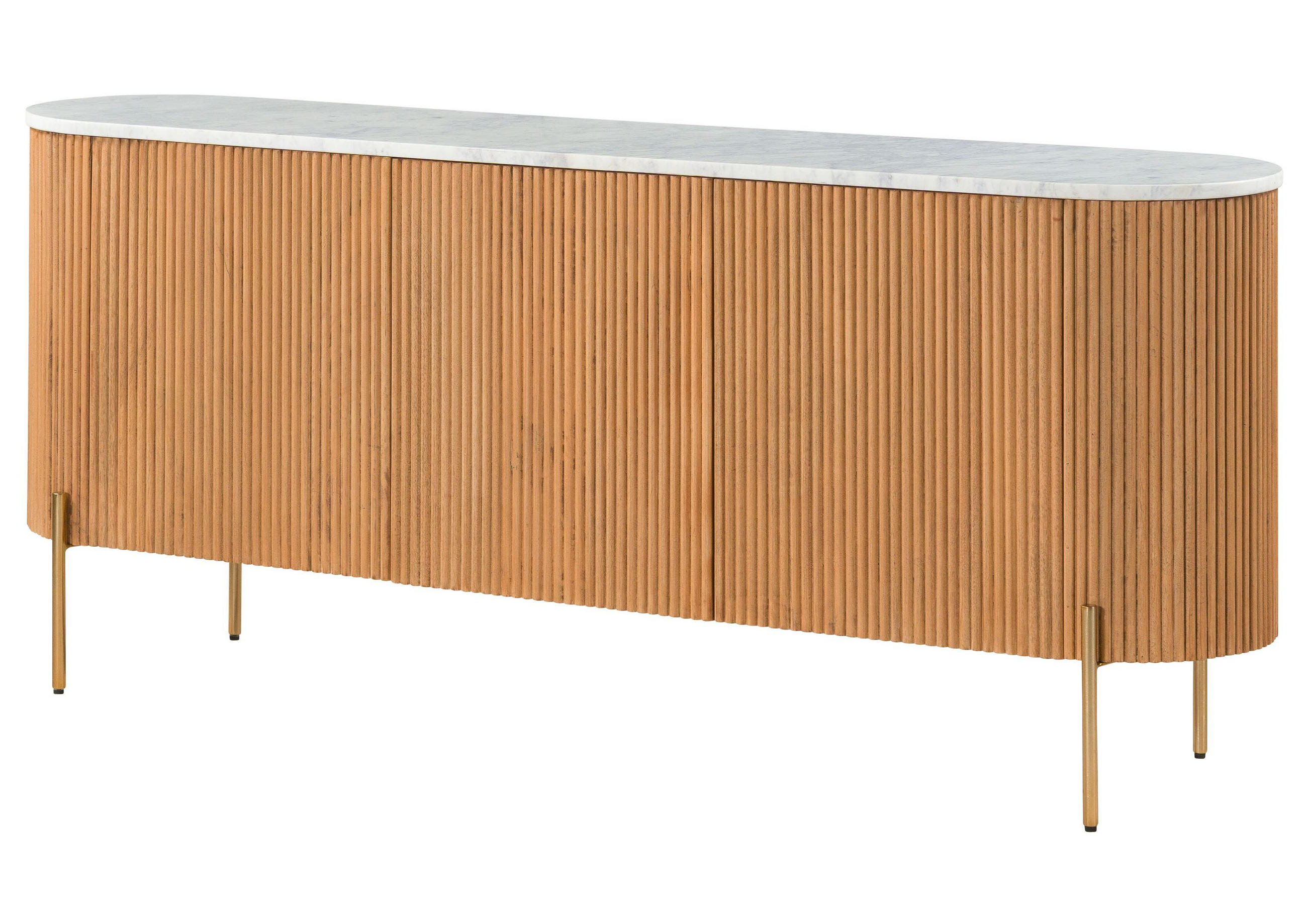 SIDEBOARD Mango 180x40x76 natur lackiert / Marmor weiß BARCELONA #501 - Naturfarben, Holz (180/76/40cm) - Massivmoebel24