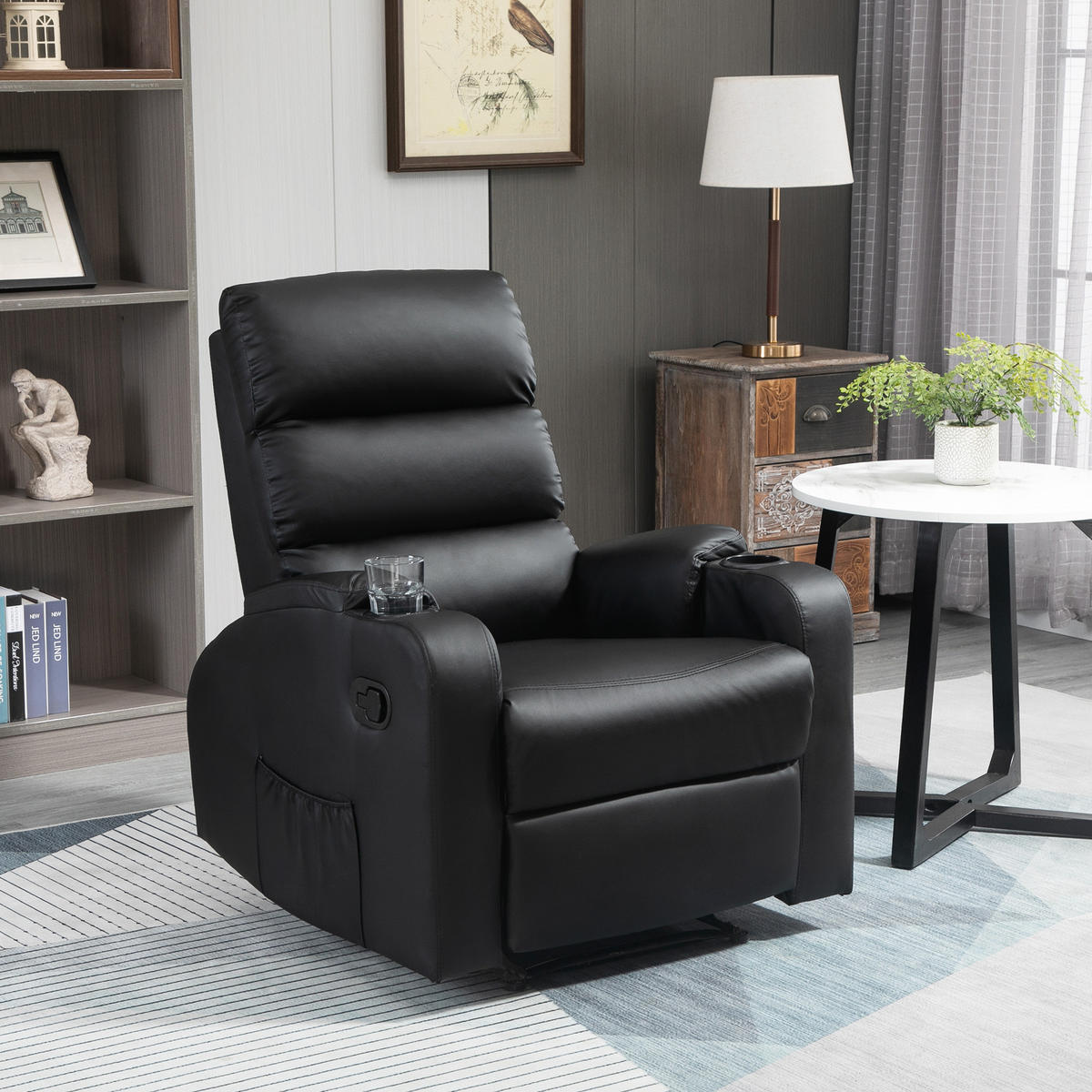 FERNSEHSESSEL DE-15350 mit verstellbarer Rückenlehne und Fußstütze Schwarz - Schwarz, Leder (89/100/79cm) - ComfortXL
