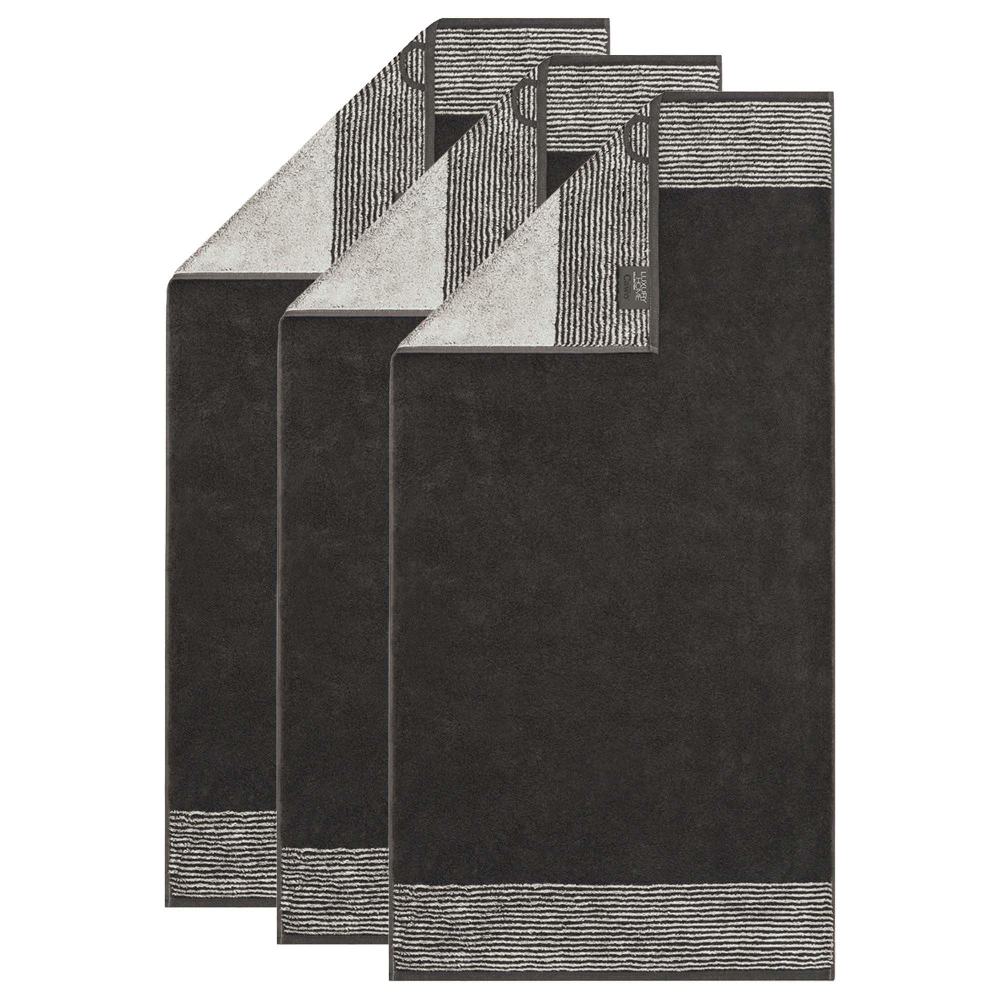CAWÖ Luxury Home Two-Tone Handtücher 3er-Pack 50 x 100 cm – extraflauschig, Basalt - Grau, Naturmaterialien (30/40cm) - Cawoe