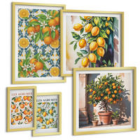 BILDER SET 5er Set - 50x50 cm & 20x30 cm & 40x60 cm Goldrahmen - Retro gelbe Zitrusfrüchte - Goldfarben, Kunststoff (40/60cm) - TULUP