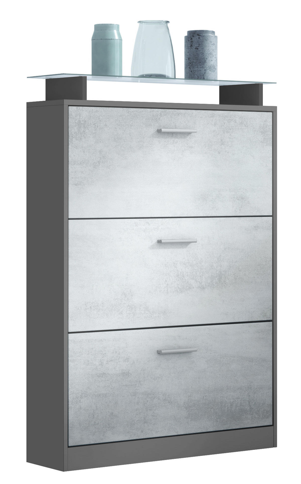 SCHUHSCHRANK Lavia Front in Beton Oxid Optik - Hellgrau, Holzwerkstoff (89/128/23cm) - Vladon