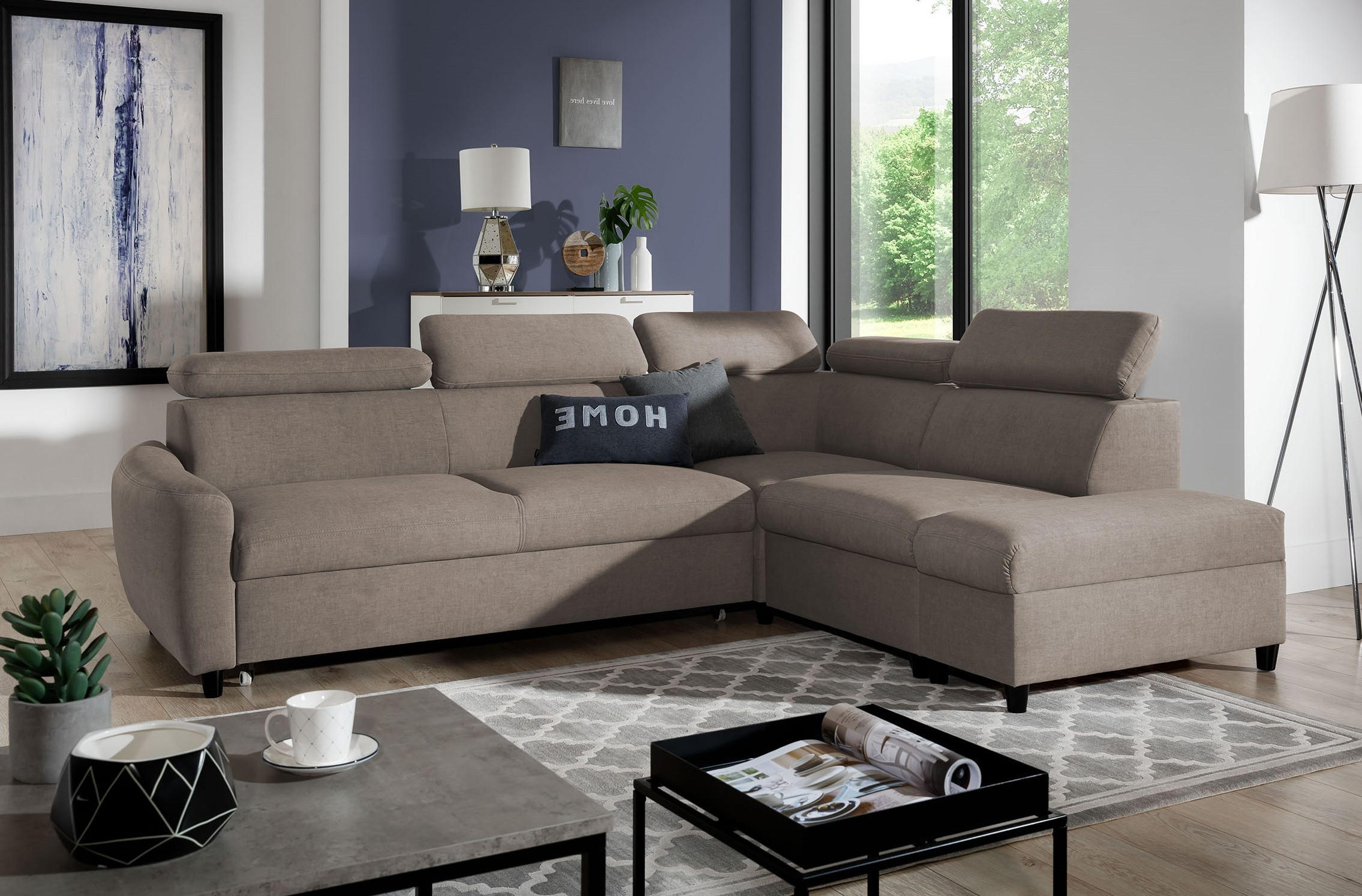 ECKSOFA L Form Olettio Braun 265/205/96 cm Rechts mit Schlaffunktion - Schwarz/Braun, Kunststoff/Textil (265/205cm) - AX Living