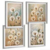 BILDER SET 4er Set - 50x50 cm & 40x60 cm Silberner Rahmen - Pastellfarbene Löwenzahnblüten - Silberfarben, Kunststoff (50/50cm) - TULUP