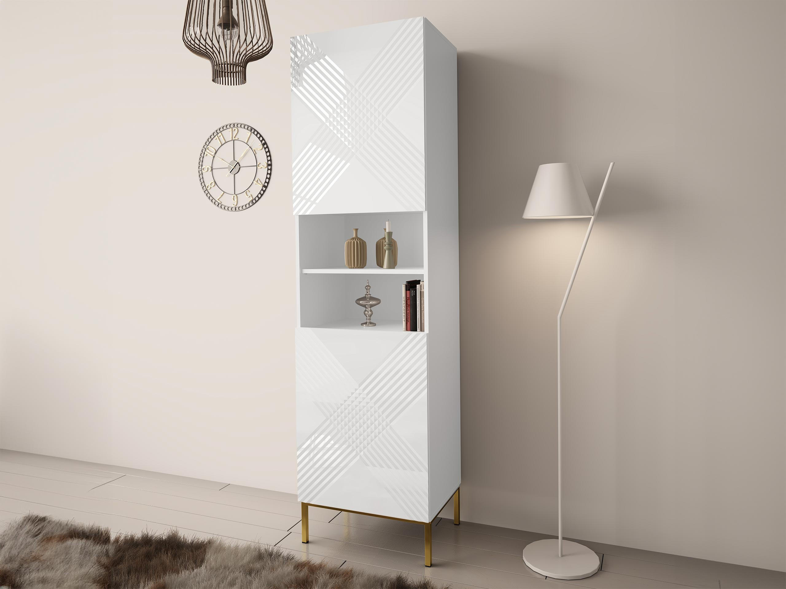 VITRINE Exito 200 - Goldfarben/Weiß, Holzwerkstoff/Metall (55/200/42cm) - MIRJAN24