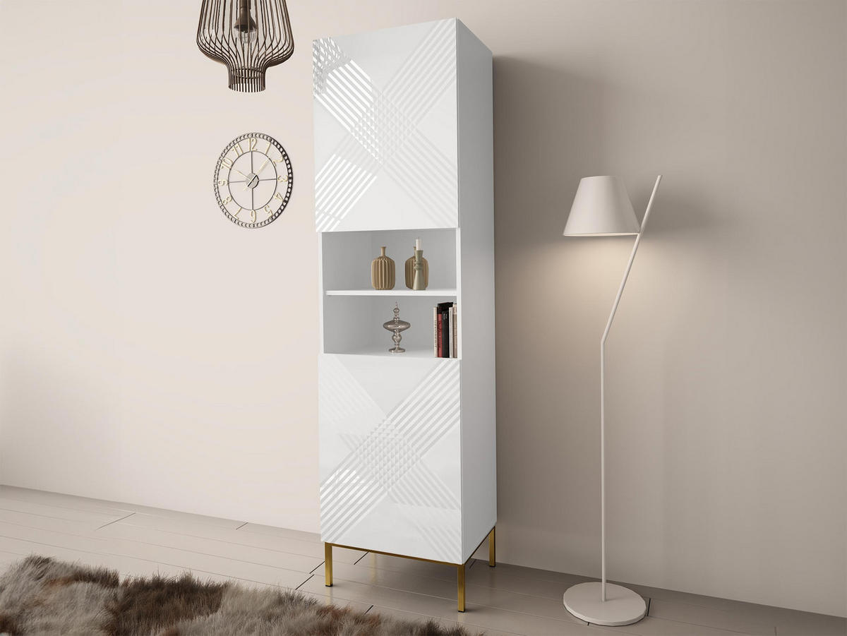 VITRINE Exito 200 - Goldfarben/Weiß, Holzwerkstoff/Metall (55/200/42cm) - MIRJAN24