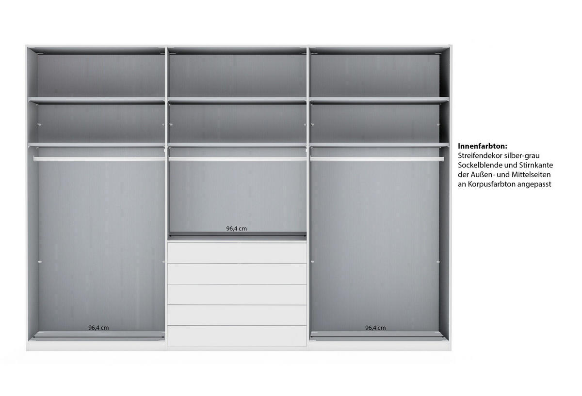 SCHLAFZIMMER Sentara in Weiß und Kieselgrau 4-teilig mit Kleiderschrank 300cm Breite inklusive Beleuchtung, Doppelbett 180x200cm, zwei Nachttische - Weiß, Holzwerkstoff (80/200/120cm)