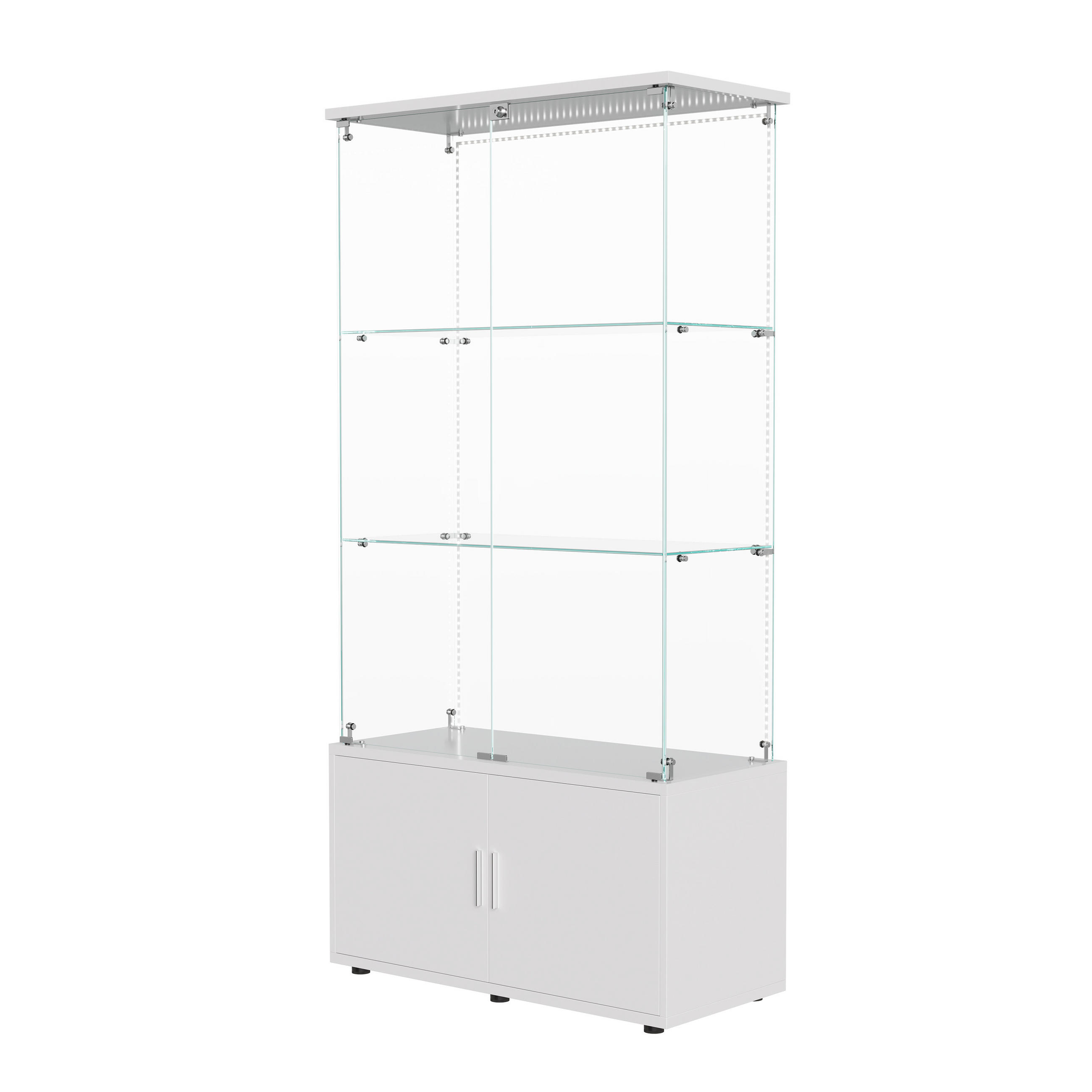 STANDVITRINE 78.5x164cm mit LED-Leisten, ESG-Glas, Weiß, abschließbar - Weiß, Glas (35/164/78.51cm) - SHOPENTRA