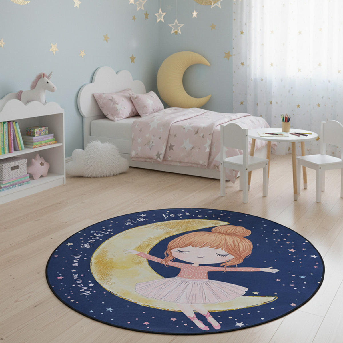 KINDERTEPPICH Bambini Luna Mazovia Rund Ø100cm Marineblau Rosa Ballerina Kurzflor - Gelb, Textil (100/100cm) - Mazovia
