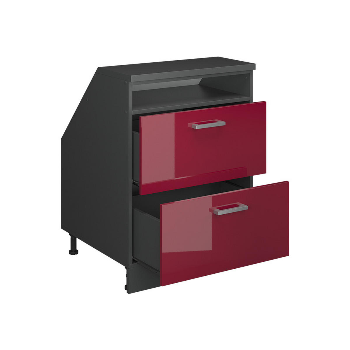 ORMARIĆ ZA KOSI KROV S LADICAMA Rion Crveni visoki sjaj 60 x 81.6 cm s 2 ladice, korpus ormara dubine 60 cm - bordo/antracit, drvni materijal (60/83.8/60cm) - Vicco