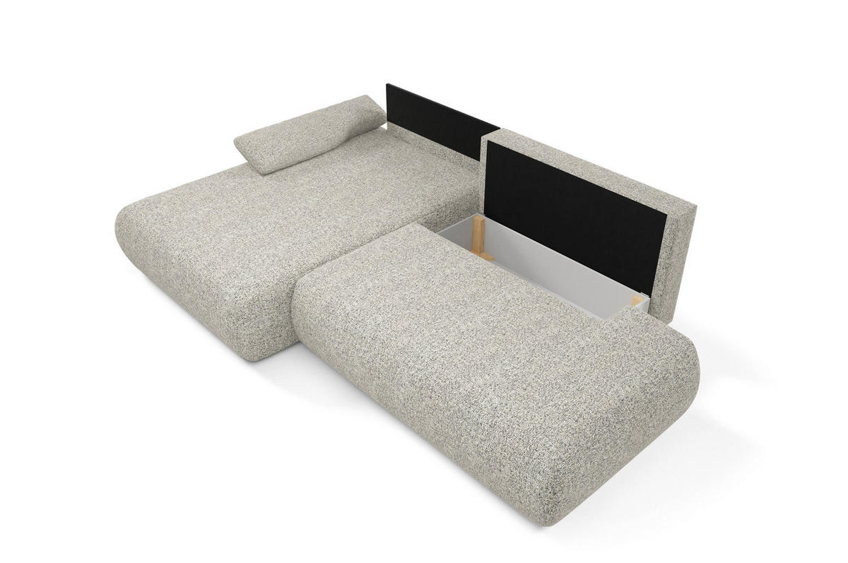 ECKSOFA DELTA L-S Grau Geflochtener Stoff mit Schlaffunktion - Grau, Holz (286/173.5cm) - MASSENO