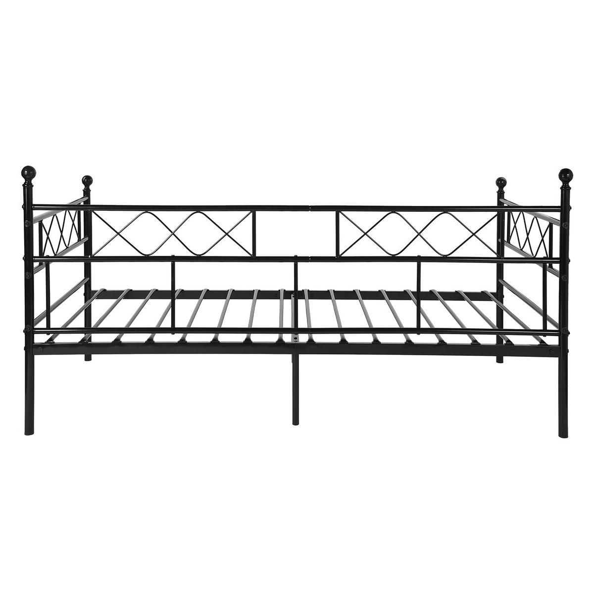 PAT PENTRU COPII, lemn de pin, design de casă, 140x190cm cu somieră cu șipci - negru, metal (198/94/95.5cm) - Urban Meuble