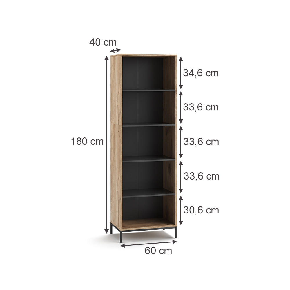 BÜCHERREGAL Eliza Viking Oak 60 x 180 cm mit 5 Fächern - Eichefarben, Holzwerkstoff (60/180/40cm) - Vicco