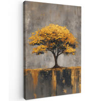 LEINWANDBILD Baum - Blätter - Gold - Abstrakt Deko Groß 90x140 cm - Grau, Textil (90/140cm) - MuchoWow
