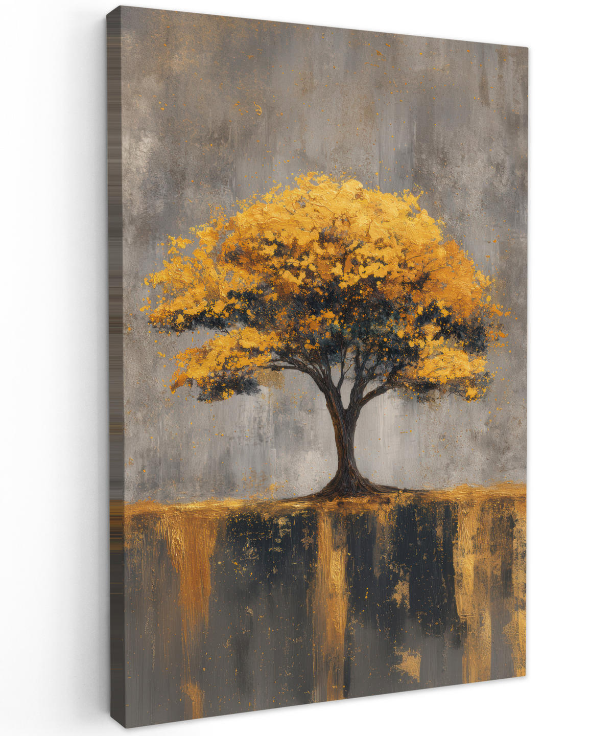 LEINWANDBILD Baum - Blätter - Gold - Abstrakt Deko Groß 90x140 cm - Grau, Textil (90/140cm) - MuchoWow