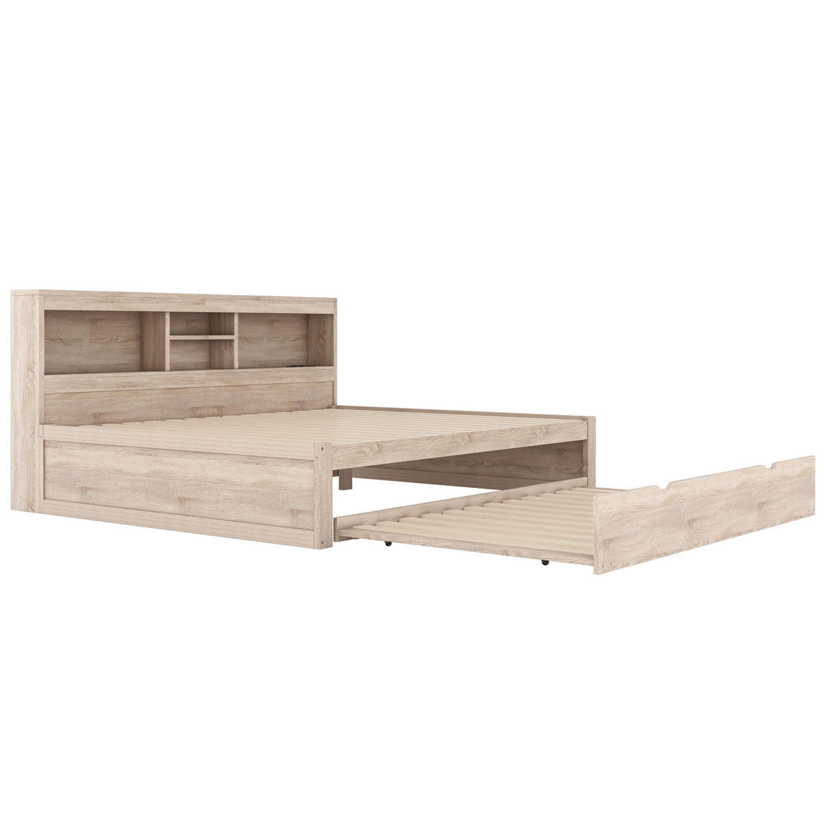 POLSTERBETT aus Spanplatte & MDF 140x200 cm in Natur mit LED & Ausziehbett - Naturfarben, Holzwerkstoff (140/200cm) - Modfu