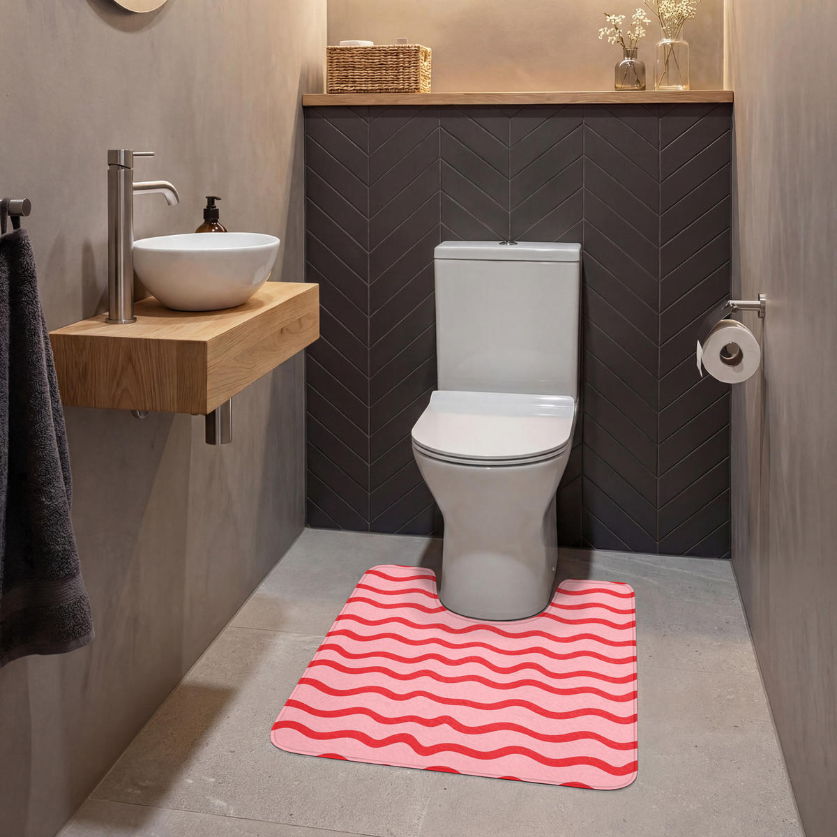 PREDLOŽKA PRED WC Hravé - vzor - červená 55x60 cm - ružová, textil/plast (55/1cm) - OnlyWow