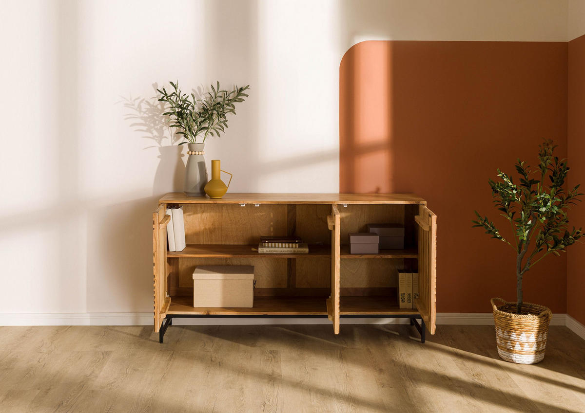 SIDEBOARD Akazie 150x40x80 natur lackiert MARRAKESCH #115 - Braun, Holz (150/80/40cm) - Massivmoebel24