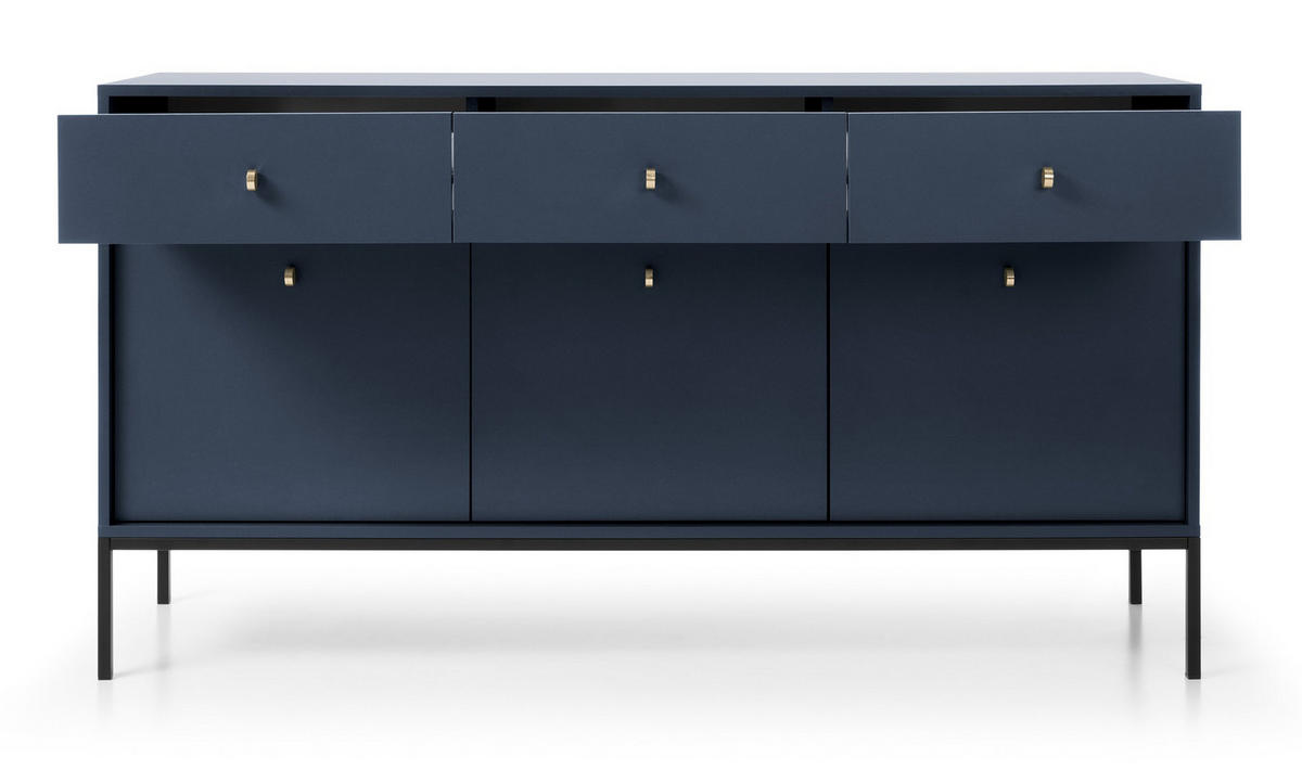 KOMMODE 154 cm mit Schubladen Monti, 3 Türen, Marineblau + Schwarz - Schwarz/Dunkelblau, Holz/Metall (154/83/39cm) - Emporius