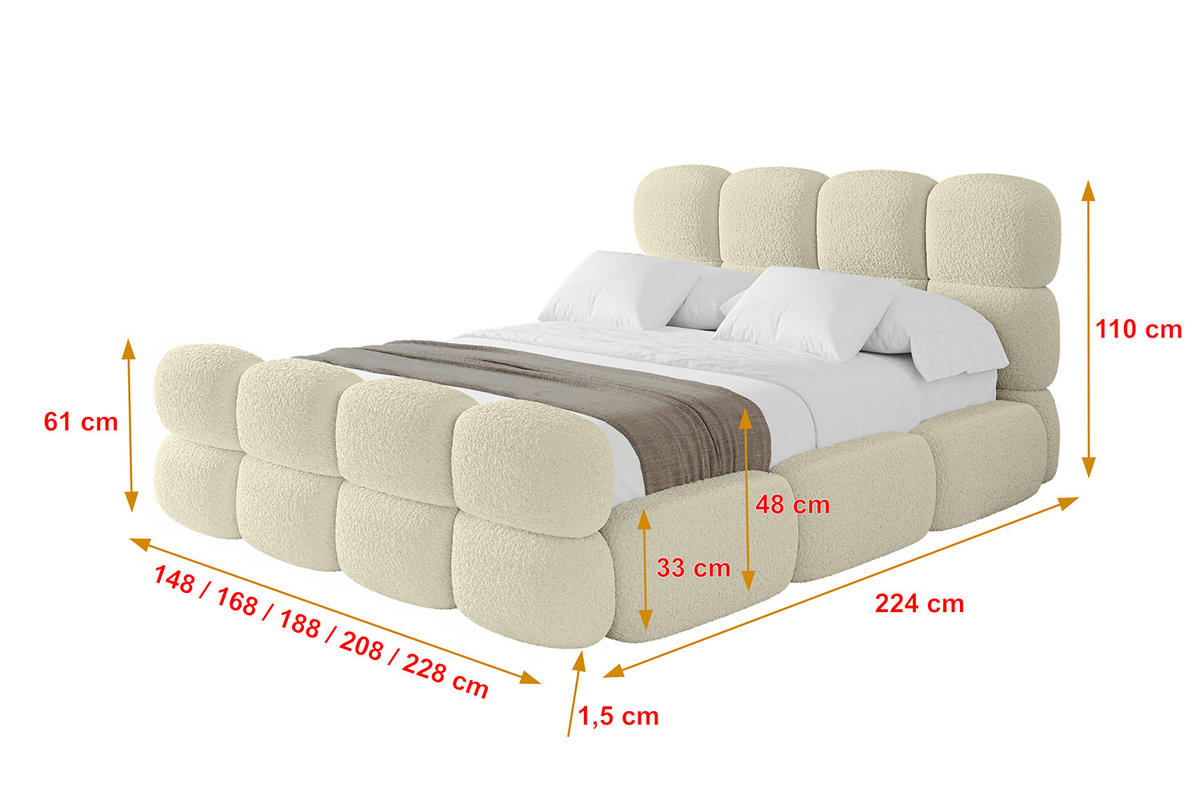 POLSTERBETT mit Bettkasten, Fußteil und Lattenrost, Bett mit Matratze H3/H4 - NOMA-Z 200x200 Beige - Taupe, Holzwerkstoff/Textil (200/200cm) - ALTDECOR